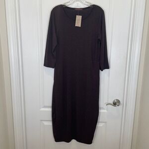 Cut Loose Knit Dress Lagenlook 3/4 Sleeve Midi Purple Minimalist NWT S